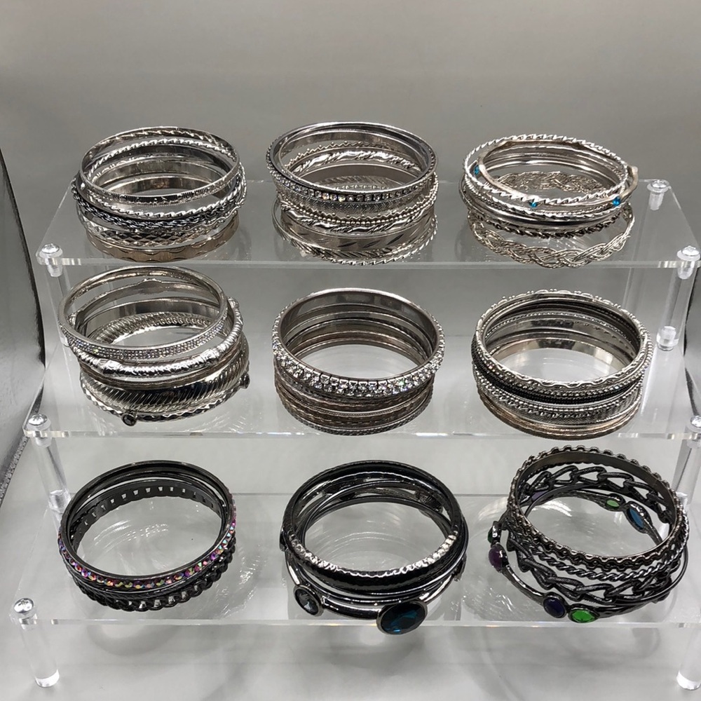 Huge lot bundle 61 silver/gunmetal boho style bangle bracelets, stackable layer